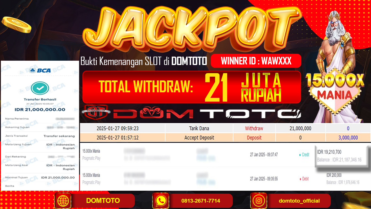 JACKPOT SLOT 15.000X MANIA 27  JANUARI 2025